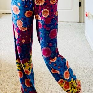 Anthropologie Blue and Pink Floral Wide Leg Pants